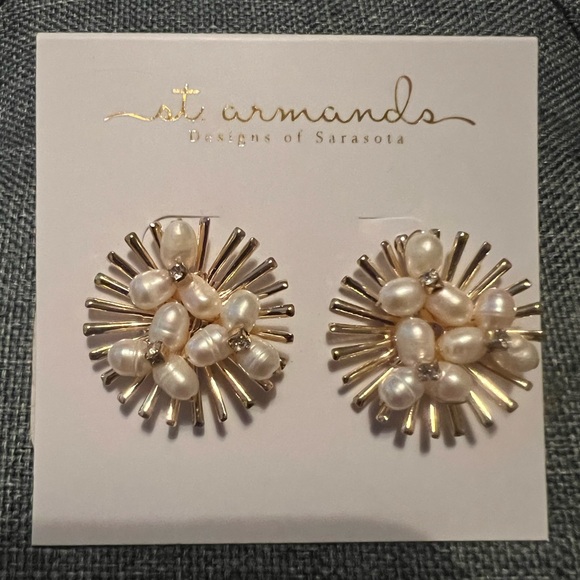 St Armand Gold Pearl Statement Earrings - Picture 1 of 2